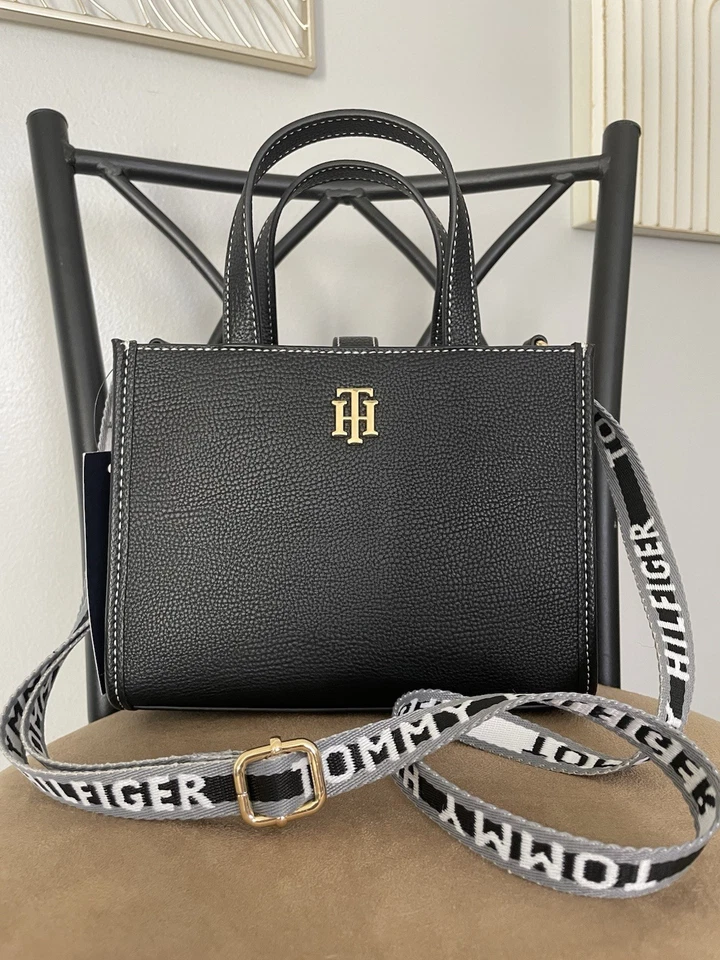 Tommy Hilfiger Small Black Tote Bag With Adjustable Fabric Shoulder Strap - Image 2 of 4