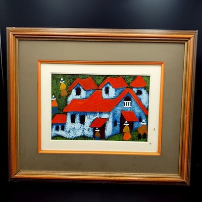 Lateinamerikanisches Gemälde Naiver Stil Dorfbild Acryl oder Öl bunt