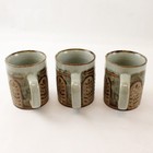 Set of 3 Ceramic Mugs Green Gray Rust Leaf Motif — photo 2