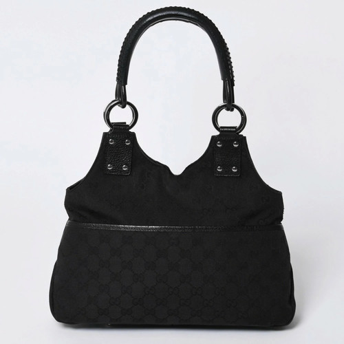 Gucci GG Canvas Handbag 131329 Black Leather Made in Italy Used