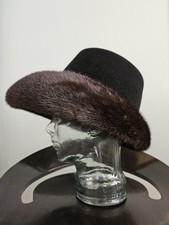 Vintage 1990s Birger Christensen Black Felt Hat with Brown Mink Fur Trim IOB