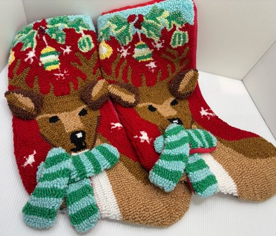 21'' Christmas Stocking by Alice Doria  HANDMADE Deer Graphic Lot Of Two Read