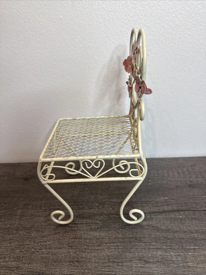Silla Miniatura Metal 10" Shabby Chic Hadas Jardín Casa de Muñecas Flores Rosas Foto 2 de 4