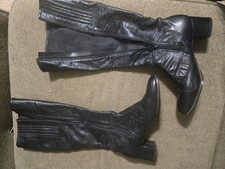 Vintage 1970s Cobbies Black Leather Block Heel Zipper Knee High Boots 6.5B 70584
