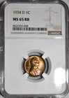 NGC MS-65 RB 1934-D Lincoln Cent, Blazing, Razor-Sharp, Red-Brown Gem.