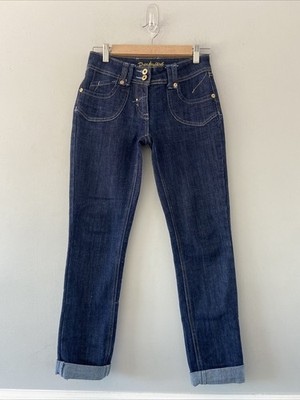 Punky Fish Jeans Turn Ups 8 Damen dunkelblau Denim doppelte Knopftaschen