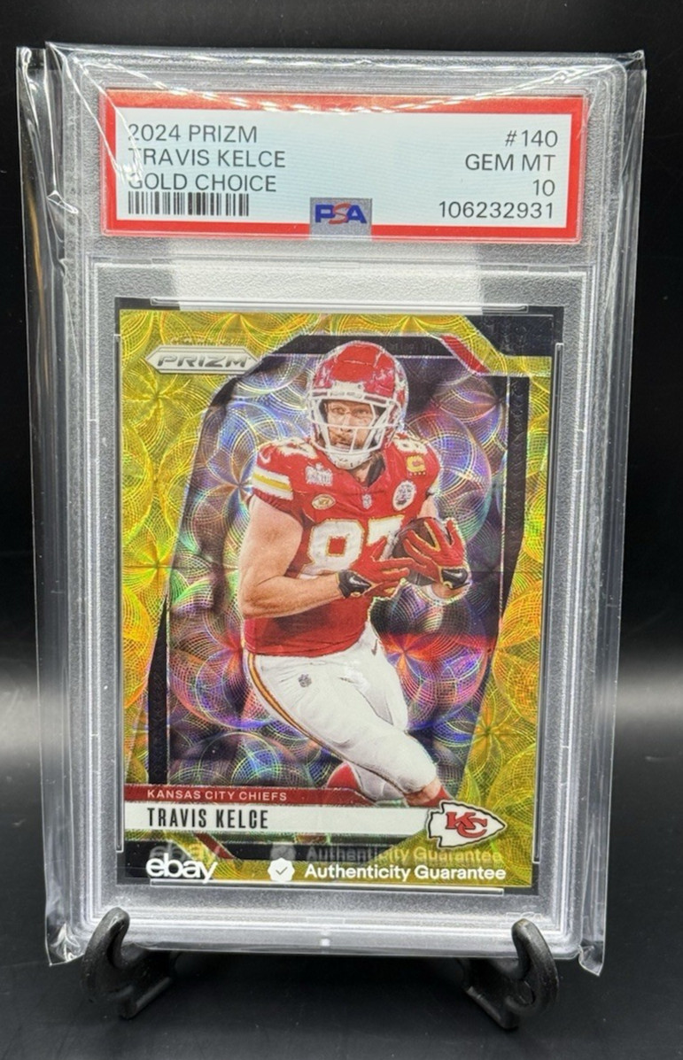 Travis Kelce 2024 Prizm Gold /10 SSP PSA 10 POP 1 #140 Chiefs HOF view 3
