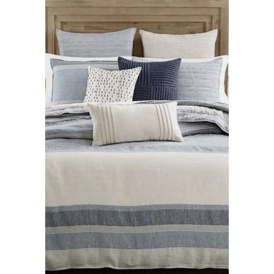 Hotel Collection 98% Linen Stripe King Duvet Cover. - Image 2 of 4