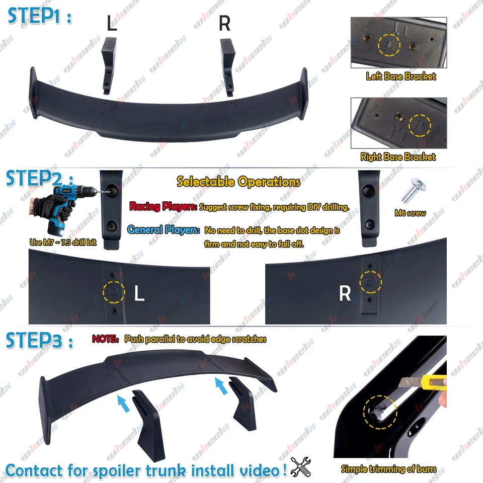 Спойлер задний багажник гоночный GT PRO крыло для Chevrolet Camaro 2010-15 58 дюймов матовый черный - Изображение 4 из 4