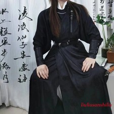 Chinese Black Men Women Hanfu Dress Tang Dynasty Robe Swordsman Cosplay Costume