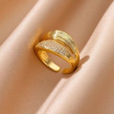 Adjustable X Pattern Ring for Women 18k Gold Plated with Zirconia Stones