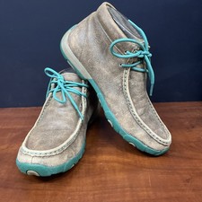 Twisted X Bomber sz 6.5 Chukka Driving Moccasin Brown Teal Leather Women's Boots
