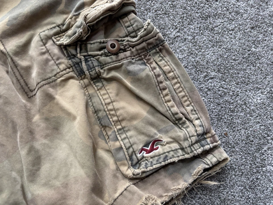 Hollister Camo Cargo Shorts Mens 32 Green Brown Vintage Y2K Baggy Paratrooper - Image 4 of 4