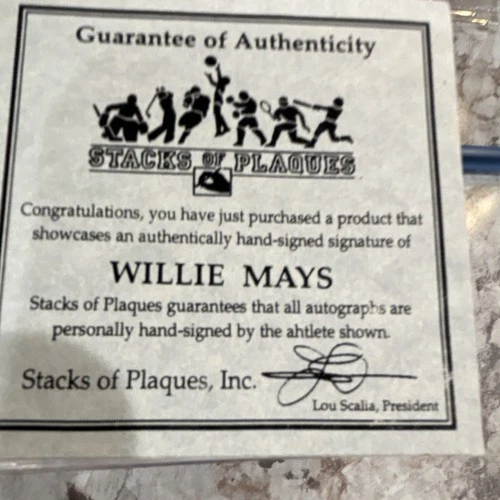 Willie Mays signed National League baseball Stacks of Plaques COA