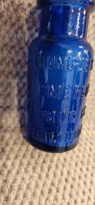 Vintage Cobalt Blue Bromo-Seltzer Glass Bottle 2.5  Emerson Drug Co Baltimore MD
