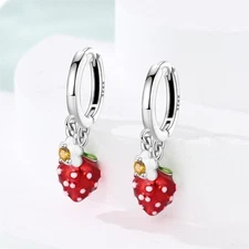 KUNSIR 925 Sterling Silver Strawberry Drop Earrings Fashion Women Jewelry Gift