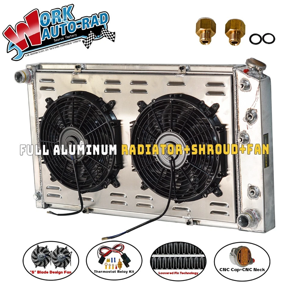 Radiador de aluminio + ventilador de cubierta + relé para Chevy/GMC C/K C10 C20 C30 K30 1973-1986 Foto 2 de 4