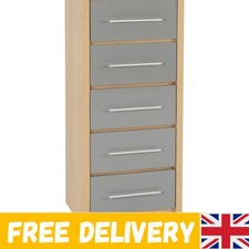 Image of Seville 5 Drawer Narrow Chest - Grey Gloss & Light Oak, Elegant Storage Solution