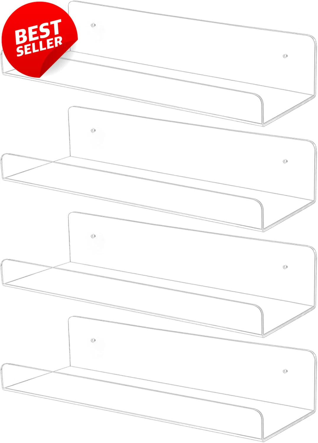 Acrylic Wall Shelves 4 Pack 10" Floating Shelf Set for Room Bathroom Kitchen - U