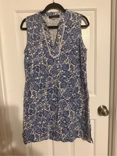 Tommy Hilfiger Blue Floral Linen Blend Notch Neck Shift Dress 12