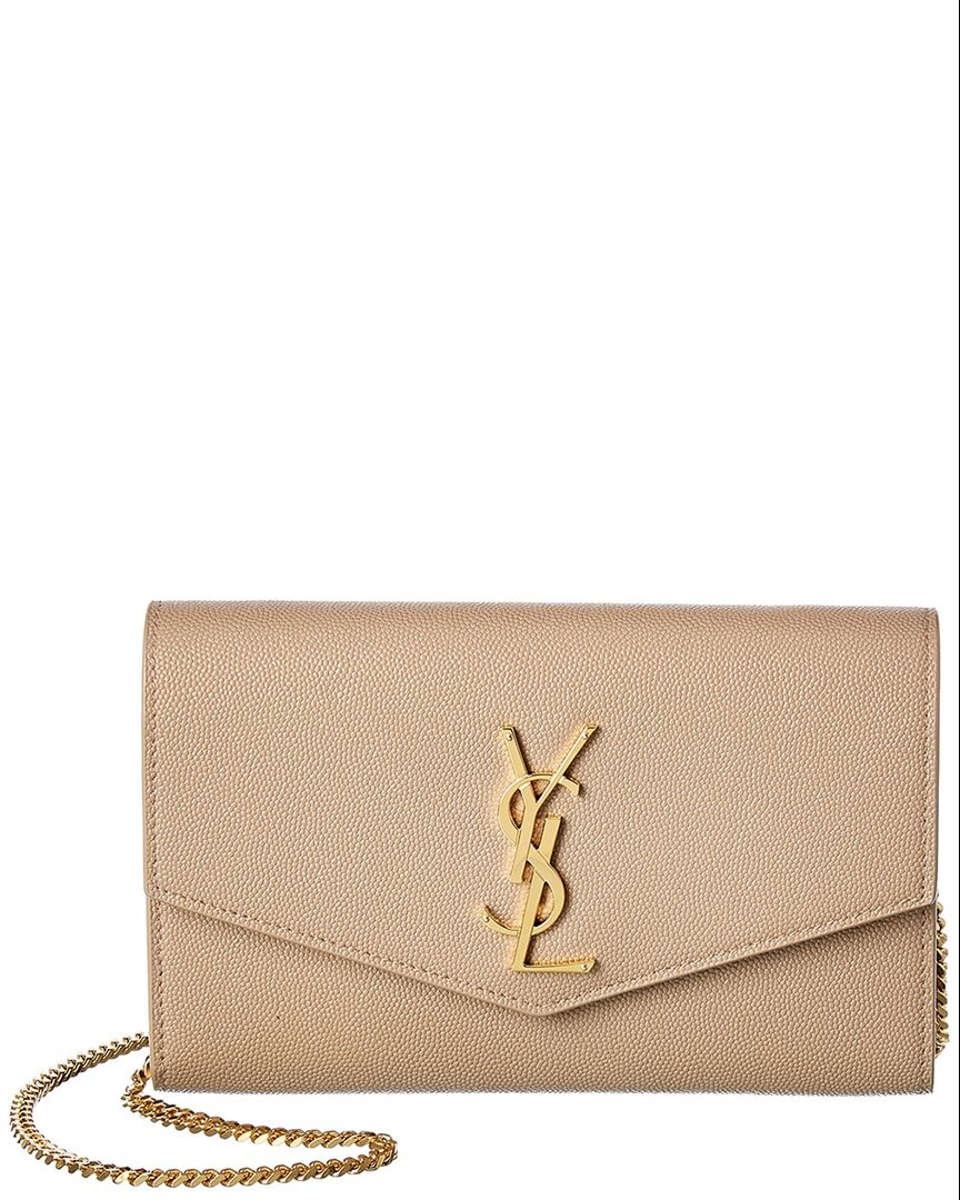 Saint Laurent Uptown Embossed Leather Wallet On Chain Womens Beige 228090₽