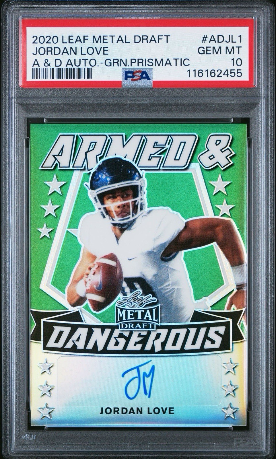 Jordan Love Leaf Metal Draft Armed & Dangerous Autographs #ADJL1 Green Prismatic