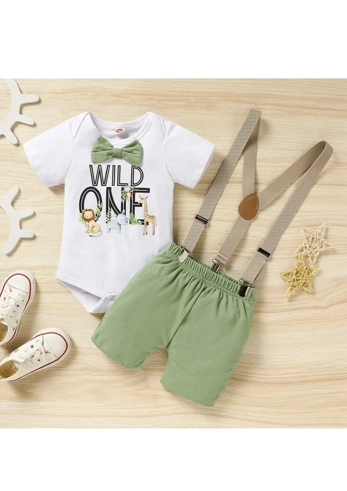 Bebé Niños 1er Cumpleaños Pastel Aplastar Conjunto Salvaje Pajarita Mameluco + Floreceres + Suspensión... Foto 2 de 4