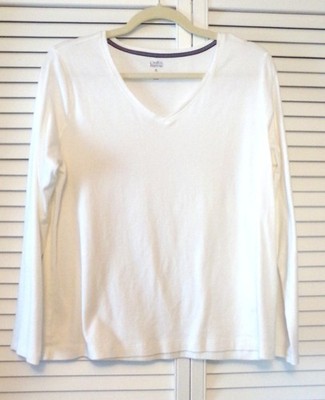Croft and Barrow Womens 100% Cotton L/S, V- Neck, White Classic Tee  P L   VGUC