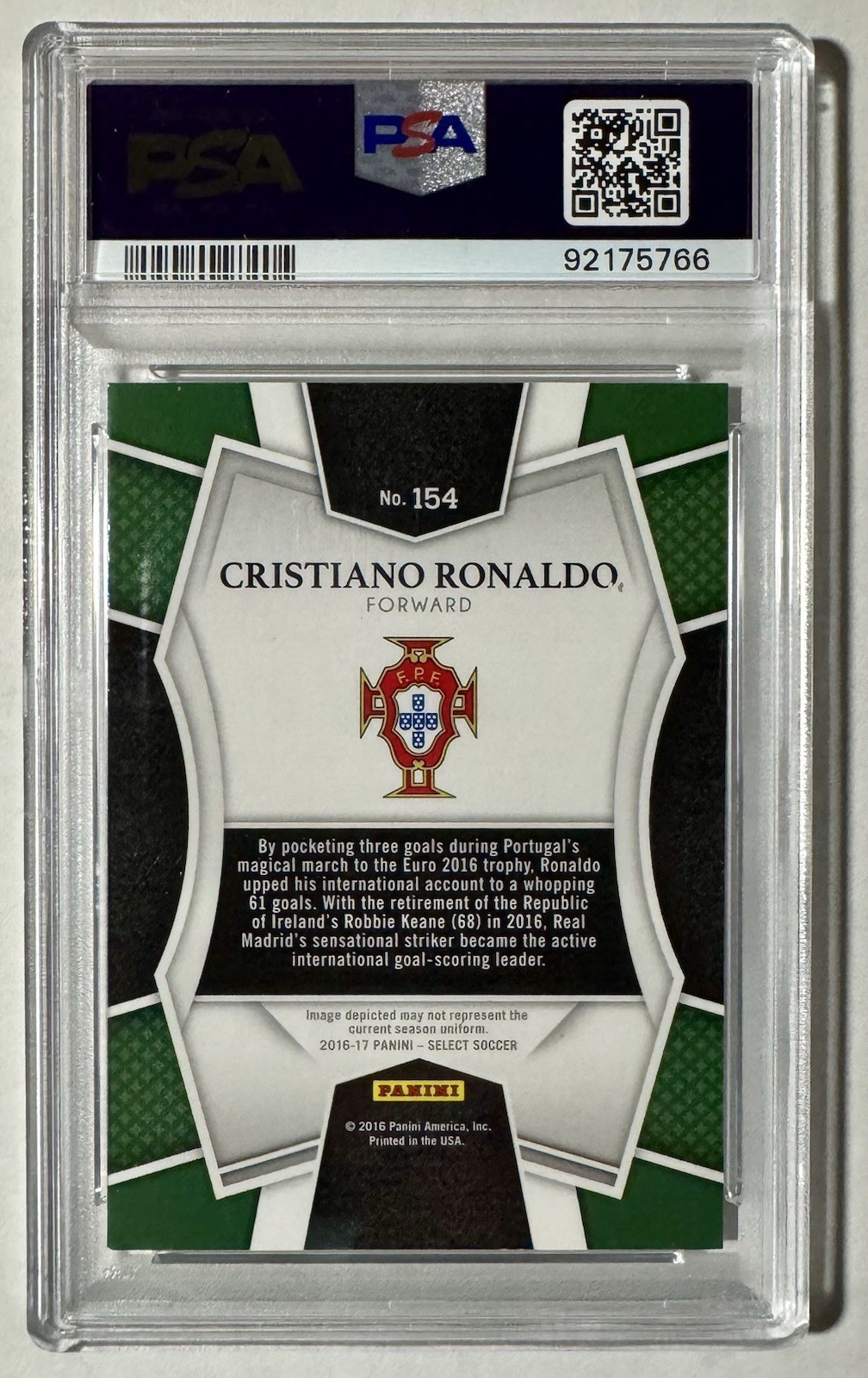 2016 Panini Select #154 Silver Cristiano Ronaldo Portugal PSA 9 Mint view 2