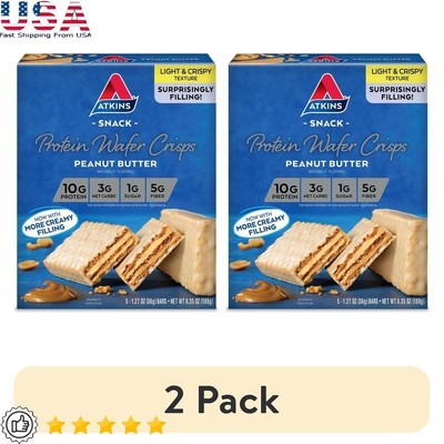 Peanut Butter Protein Wafer Crisp Bars 10g Protein Low Carb Keto 5-Pack New