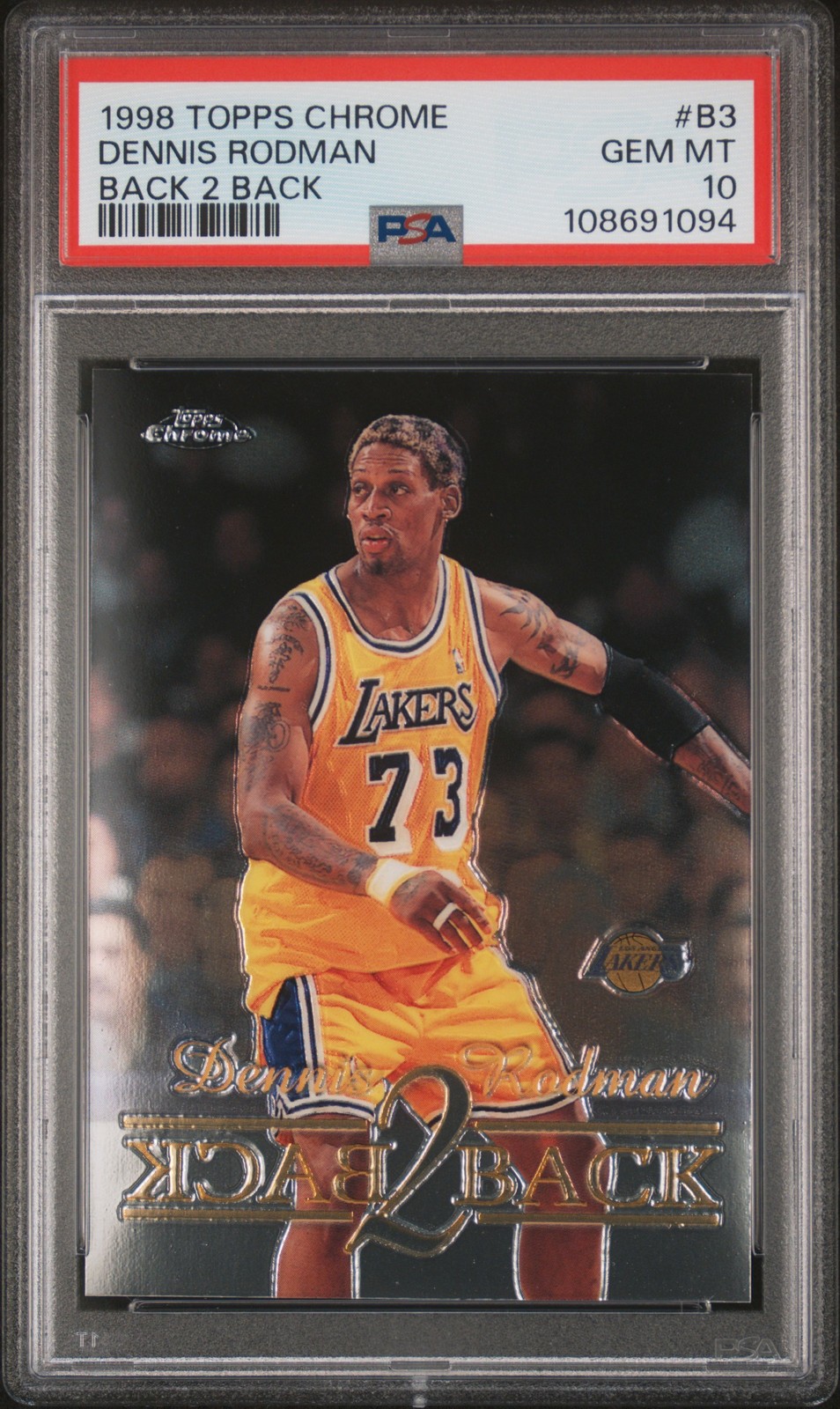 1998 TOPPS CHROME BACK 2 BACK #B3 DENNIS RODMAN PSA 10