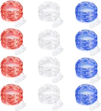 12 Pack 4th of July Lights 7 Feet 20 Led Waterproof Red White and Blue Lights Si