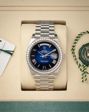 Rolex Day-Date 228349RBR White Gold Factory Diamonds Blue Ombre Dial