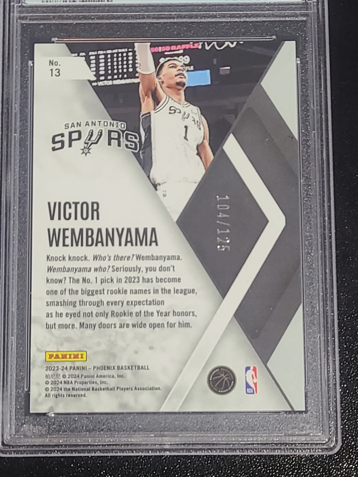2023 Victor Wembanyama(RC) Phoenix Instant Phenom-White Ice ##/125  PSA 9 view 5