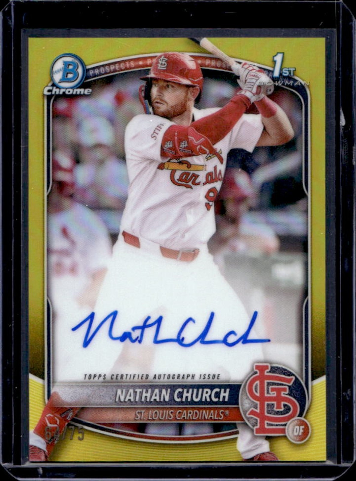 2025 Bowman Chrome Nathan Church Auto Yellow Refractor 1st Prospect #/75