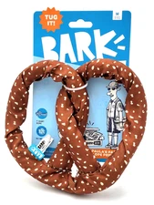 BarkBox Paula's Park Slope Pretzel w/rope 2 in 1 Plush Tug & Fetch Dog Toy 8x7"