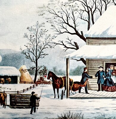 Home To Thanksgiving 1942 Lithograph Art Print November Farm Scene DWV5A