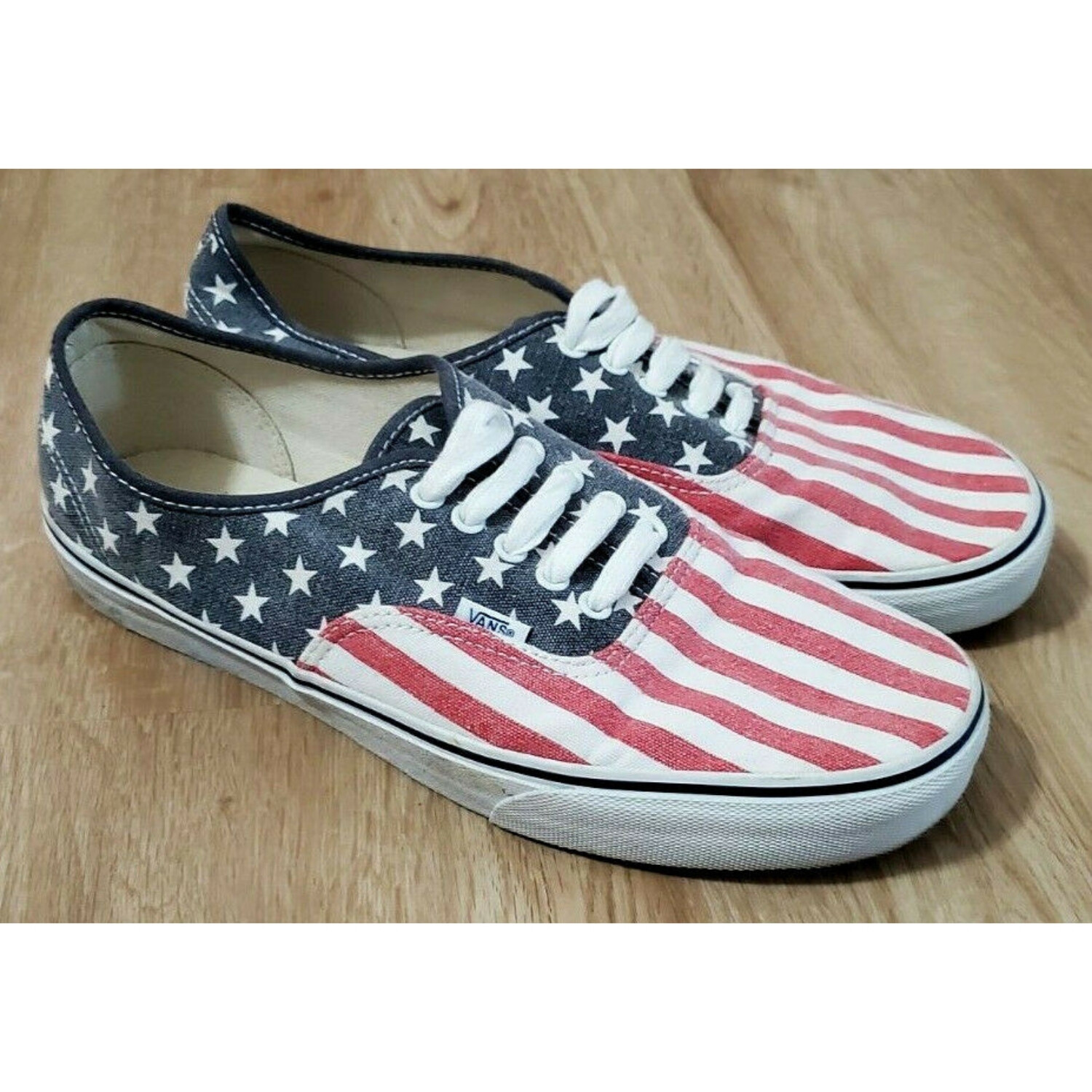 vans authentic white blue stripe