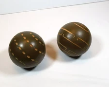 2 Decorative Balls Spheres Orbs Brown Wood Hand Carved Decorative 3"