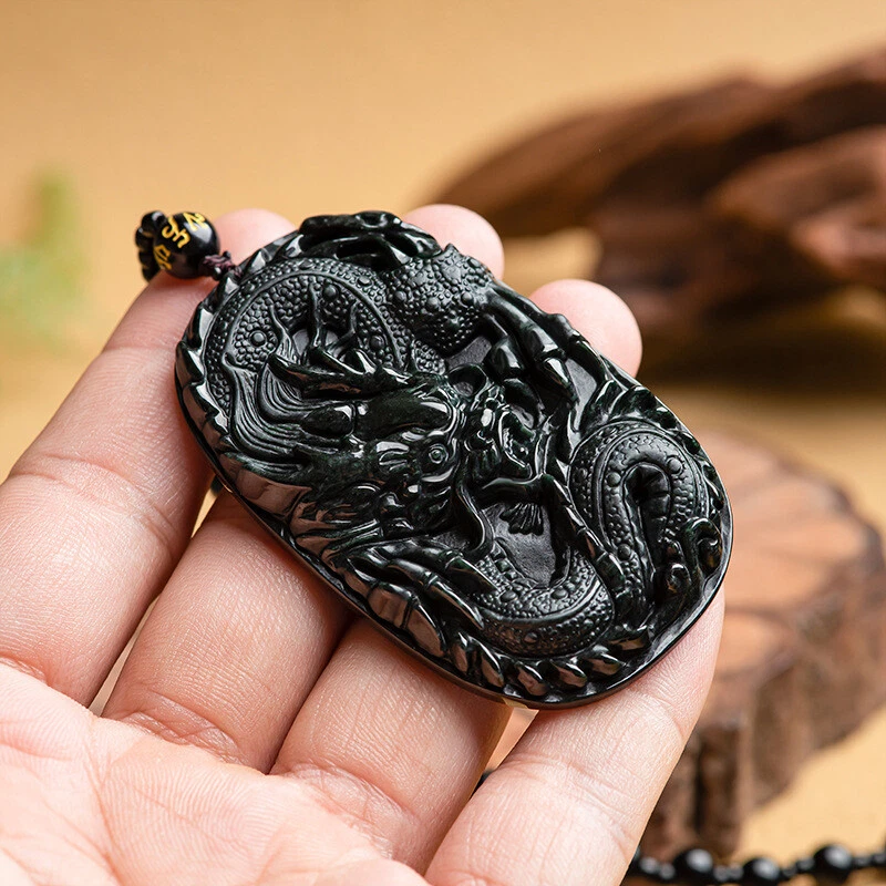 Tinta Natural Jade A-goods Tinta Jade Jade Dragón Placa Jade Colgante天然墨翠a货翡翠墨玉龙牌 Foto 4 de 4