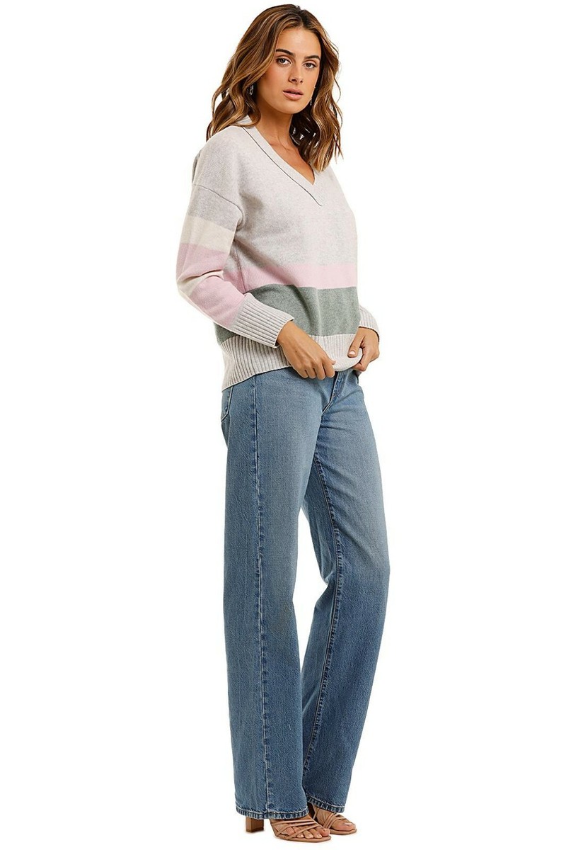 BANDE STUDIO Colour Block V Neck Knit Wool Blend Size 12 AU Pre Owned View 2