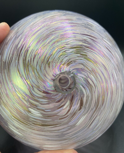 Hand Blown Art Glass Oil Lamp Iridescent Pink & White Bubble Swirls Large Size - Picture 7 of 7