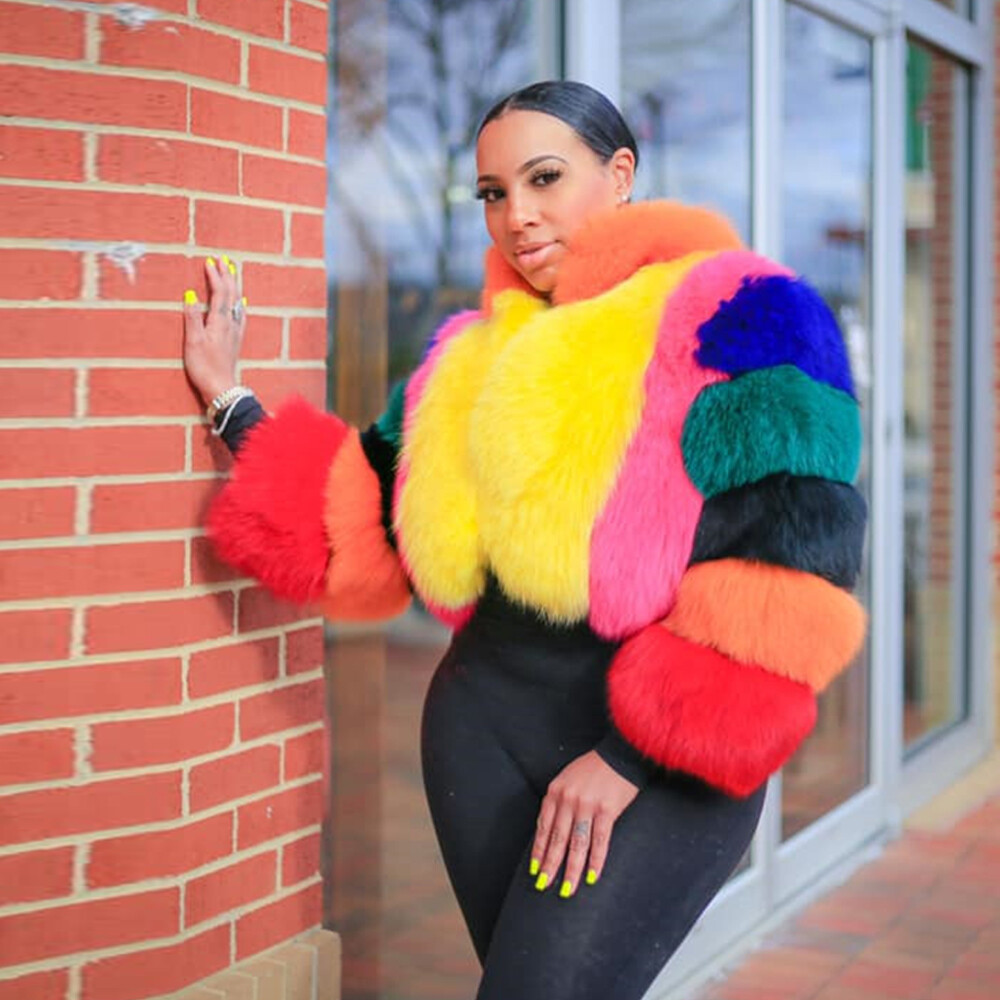 Fashion Colorful Real Fox Fur Jackets Multicolor Women's Natural Fur Short Coats