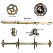 32" Go Kart Complete Rear Axle Kit Sprocket Brake Disc For Go Kart ATV Quad Bike