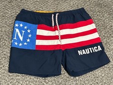 VTG NAUTICA Men  s Medium Swimsuit American Flag USA Y2K