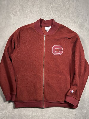 Champion Mens XL Maroon Fleece Varsity Full Zip Up Retro