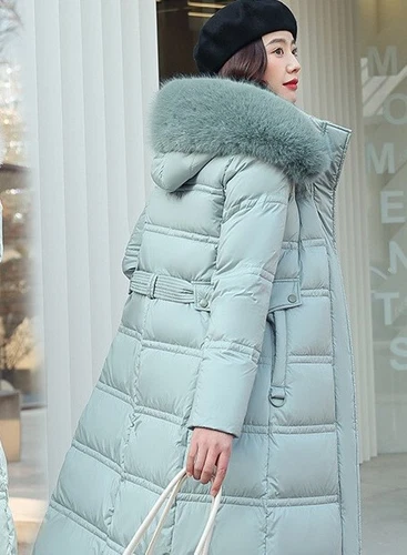 Women's Winter Long Parka Quilted Knee Coat Hooded Ladies Warm Padded Jacket - Picture 6 of 15