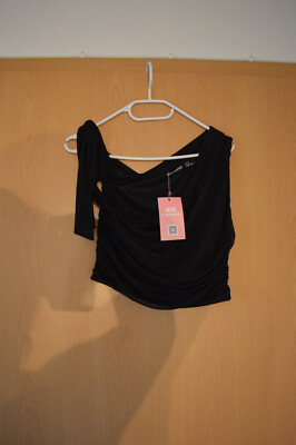 Set Missy Empire ME One Shoulder Tie Detail Mesh Crop Top schwarz 36 und Rock