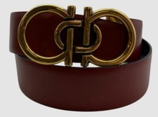 Ferragamo Men's Red Black Smooth Leather Reversible Belt Size 34