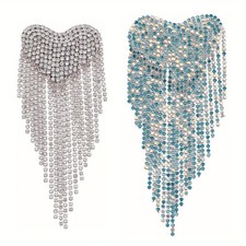 1set 2pcs Fringe Shoulder Pieces Rhinestone Chain Shoulder Badge Heart Shape